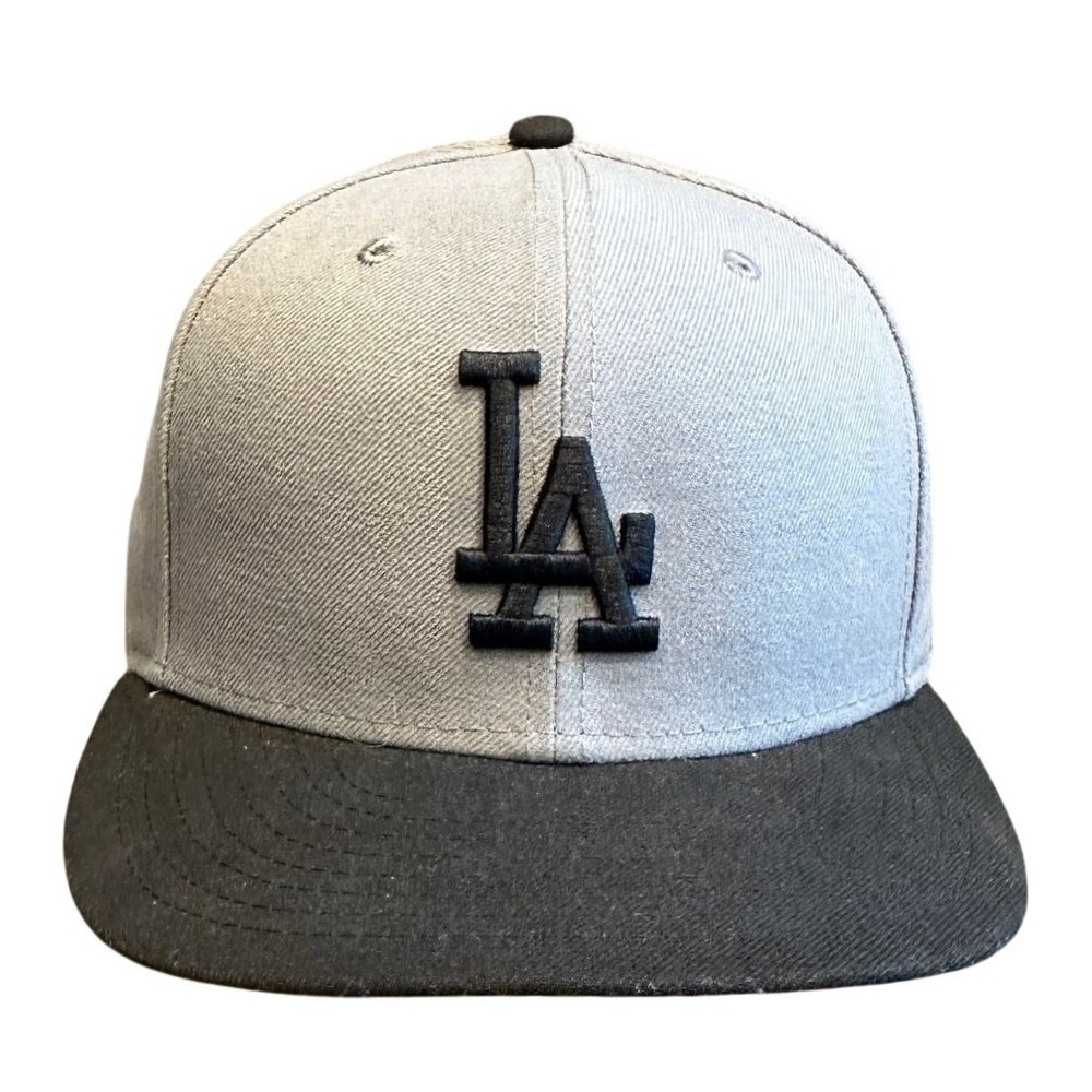 LA Dodgers New Era 59FIFTY Fitted Baseball‎ Hat Cap 7 3/8 Grey Black MLB